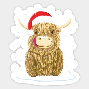 Scottish Highland Cow In The Christmas Snow Sticker